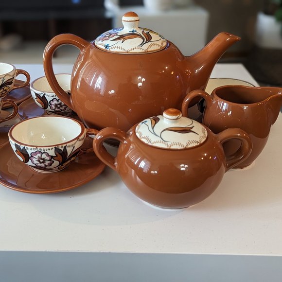 SEPTEMBER ONLY! Vintage Handmade Mexican Pottery Tea Set, 50+ Years. Mint. - Picture 1 of 4